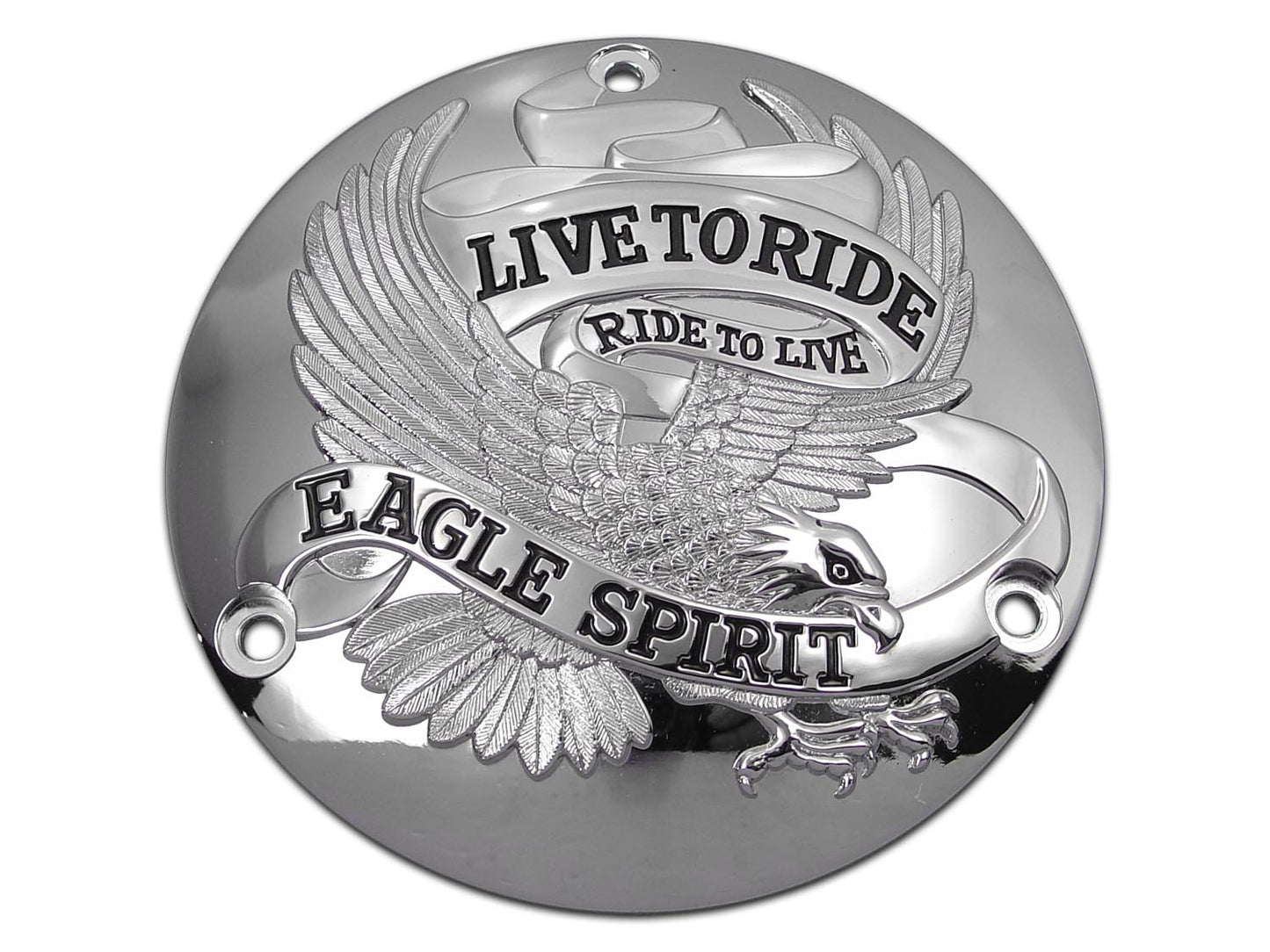 Chrome Eagle Spirit 3‑hole derby cover for Harley‑Davidson Big Twin models 1970‑1998