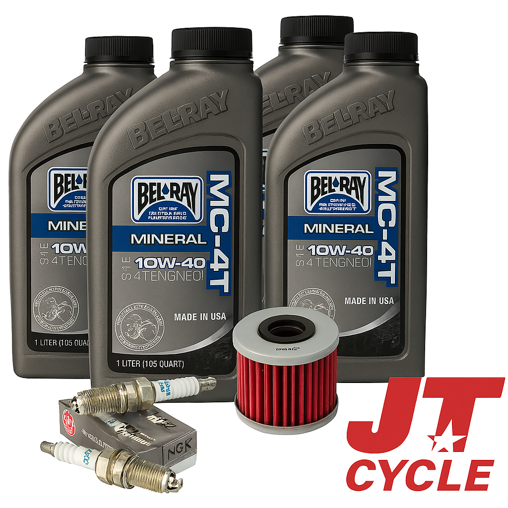 Yamaha V Star 1100 Virago 500 700 750 Oil / HiFlo Filter Change Kit BelRay 10W‑40 + NGK Spark Plug