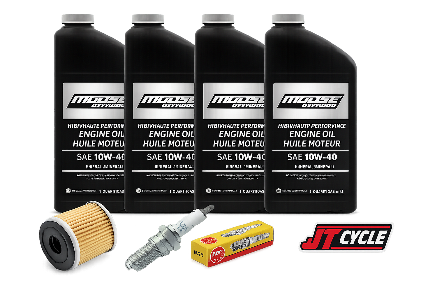 Yamaha Big Bear 400 / Kodiak 400 Oil Change Tune Up Kit; YFM400 (1993–2012) – Moose 10W‑40 Oil + Hiflo Filter + NGK Spark Plug