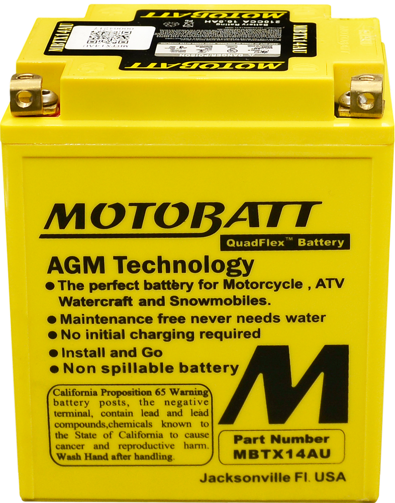 MOTOBATT BATTERY MBTX14AU SEALED FACTORY ACTIVATED Replaces # SYB14L-A2 SYB14L-B2 YB14-A2 YB14-B2 YB14A-A1 YB14A-A2 YB14L-A1 YB14L-A2 YB14L-B2 YTX14AH-BS YTX14AHL-BS
