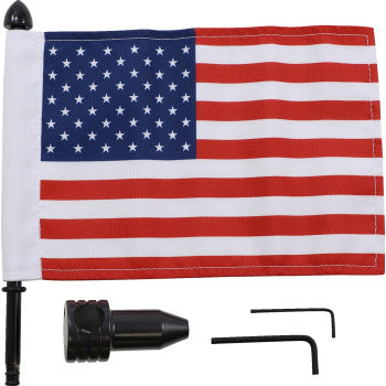 PRO PAD 0521-1959 BRFM-FXD1 Motorcycle Harley Cruiser Saddlebag Bar Black Flag Mount With Flag Fixed Upright Flag Mount - 3/4" Bar - 6" X 9" USA Flag