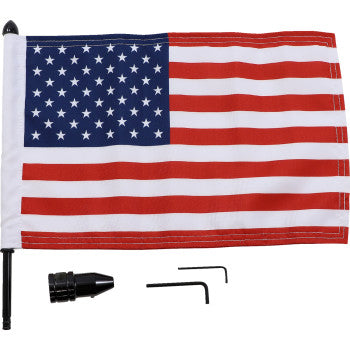 PRO PAD 0521-1963 BRFM-FXD315 Motorcycle Cruiser Harley Saddlebag Bar Black Flag Mount With Flag Fixed Upright Flag Mount - 1/2" Bar - 10" X 15" USA Flag