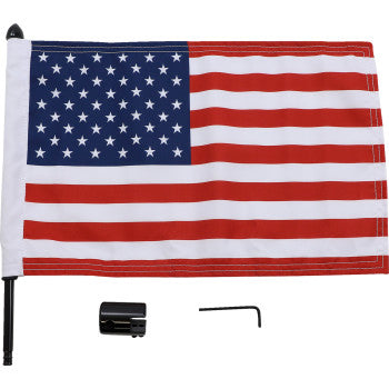 PRO PAD 0521-1982 BRFM-SQSB15 Side Mount Motorcycle Harley Cruiser Sissy Bar Black Flag Mount With Flag- 1/2" Square Sissy Bar - 10" X 15" USA Flag