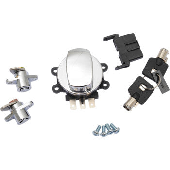 DRAG SPECIALTIES 2106-0407 Side Hinge Ignition Switch with Saddlebag Lock for Harley Models   Chrome