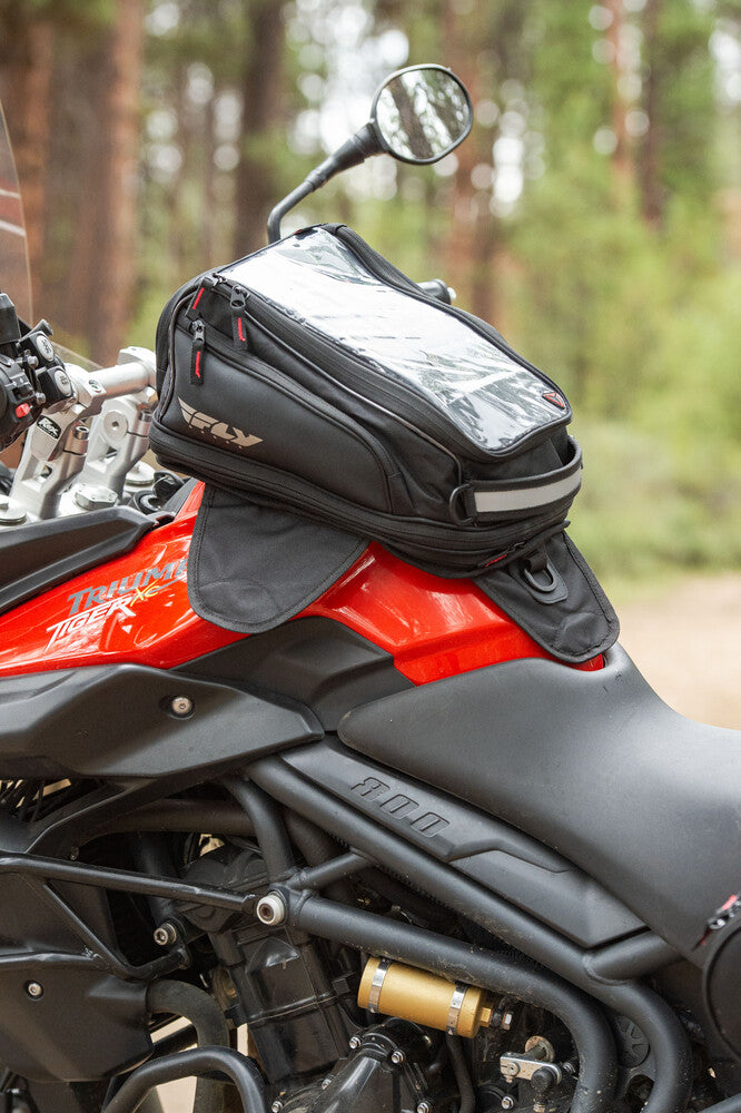 FLY Racing Medium Tank Bag Motorcycle ATV Dual Sport ADV 11L Expandable to 20L Touch Screen Pocket Rain Cover