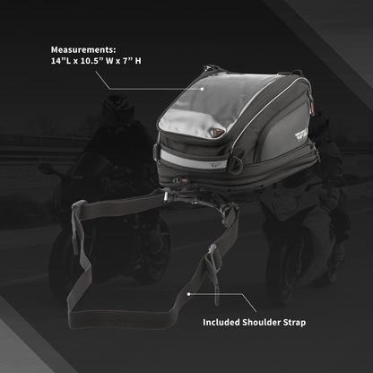 FLY Racing Medium Tank Bag Motorcycle ATV Dual Sport ADV 11L Expandable to 20L Touch Screen Pocket Rain Cover
