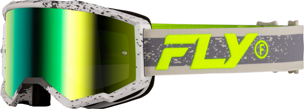 FLY Racing Zone Off‑Road Goggle Dark Grey/Hi‑Vis with Iridescent Green Mirror Lens – 37‑51526