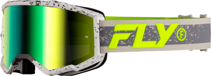 FLY Racing Zone Off‑Road Goggle Dark Grey/Hi‑Vis with Iridescent Green Mirror Lens – 37‑51526