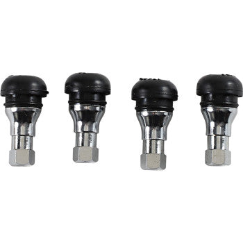 Moose Offroad TR412 chrome and black push‑in valve stems for tubeless ATV, UTV, and motorcycle wheels, 4‑pack.