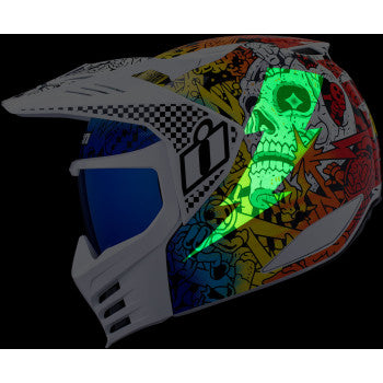 ICON Elsinore™ Doodle 3 Open‑Face Helmet – White/Multi – Medium – FRP Composite – Modular Face Mask – Hydradry™ Liner – Glow in the Dark