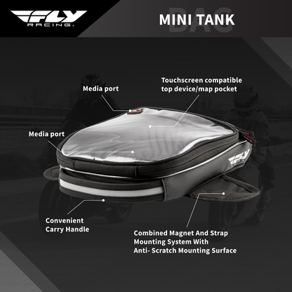 FLY Racing Mini Tank Bag Motorcycle ATV Dual Sport ADV 2.5L Touch Screen Pocket