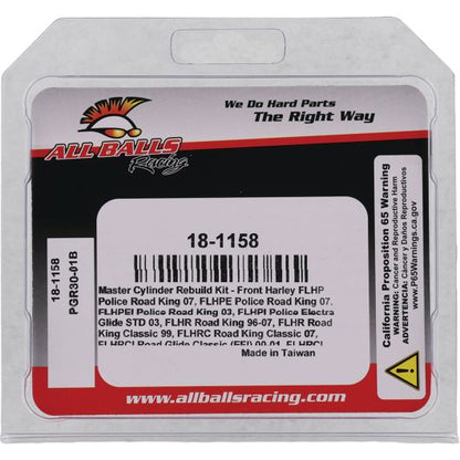 All Balls Master Cylinder Rebuild Kit – Fits Harley Touring, Dyna & Sportster Models 1996‑2017 – FLHR/FLHRC/FLHT/FLHTC/FLHTCU/FLHX/FLTR/FXDL/FXDLS/FXDF/FXDX/FXDXT/XL883R/XL1200S – Replaces OEM 45072‑96 / 45072‑96E