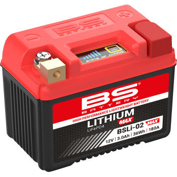 BS Battery BSLi‑02 Max Lithium LiFePO4 lightweight 180A CCA off‑road motorcycle battery