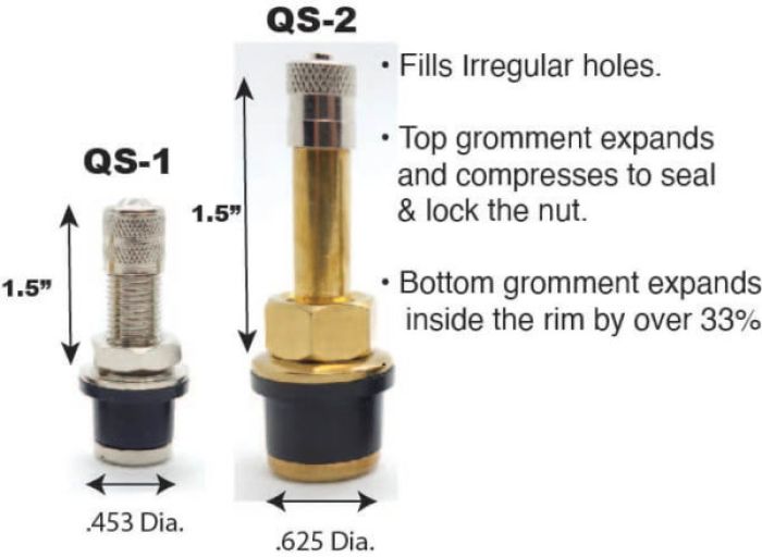 QuickStem .625 push-in tire valve stem pair for tubeless rims, 200 PSI steel alloy