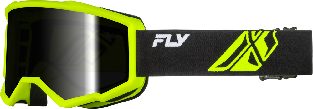 FLY Racing Focus Goggle Black Hi‑Vis with Dark Smoke Hydrophobic Lens