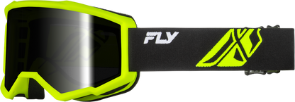 FLY Racing Focus Goggle Black Hi‑Vis with Dark Smoke Hydrophobic Lens