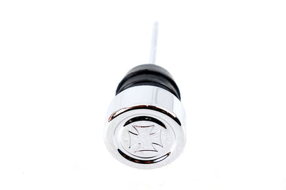 Maltese Cross Oil Cap with Dipstick – 2‑5/8" Dipstick – Harley FLST 1986‑1999, FXST 1984‑1999, XL 1979‑2003 – Parkerized/Chrome Maltese Design – Made in Taiwan
