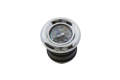 Oil Dipstick with Temperature Gauge White Face – 5‑3/16" Long – Chrome Bezel / Black Face / White Numbers – Replaces Harley OEM 62635‑79T – Fits FL 1965‑1984, FX 1971‑1984, XL 1970‑1978 – Made in Taiwan