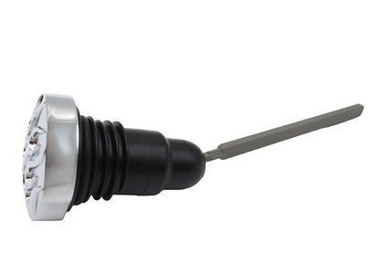 Chrome Flame Transmission Oil Fill Plug & Dipstick – Fits Harley Touring FLT / Road Glide / Street Glide / Road King (2007–2016) – Custom Flame Design – Made in Taiwan