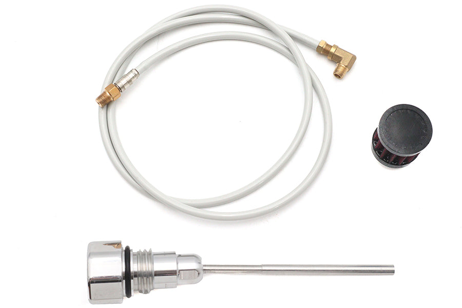 Polished Vented Oil Tank Dipstick – Harley FXD 2006‑2017 – Crankcase Pressure Vent via PVC Breather – Made in Taiwan