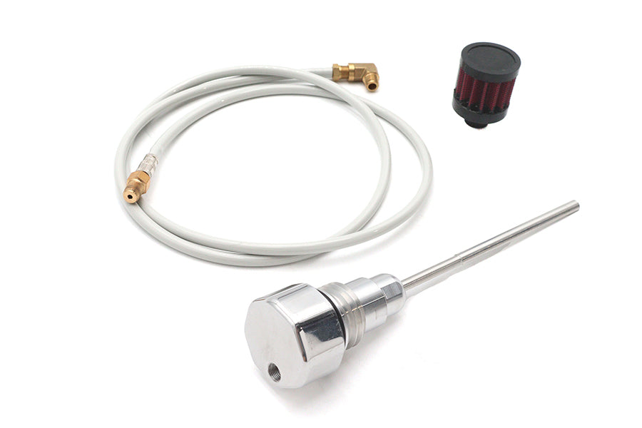 Polished Vented Oil Tank Dipstick – Harley FXD 2006‑2017 – Crankcase Pressure Vent via PVC Breather – Made in Taiwan