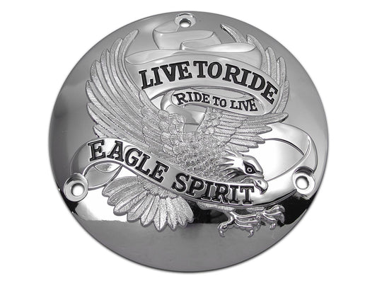 Chrome Eagle Spirit 3‑hole derby cover for Harley‑Davidson Big Twin models 1970‑1998