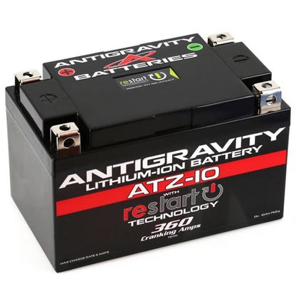Antigravity ATZ10‑RS Lithium RESTART motorcycle battery replacement for YTZ10S YTZ12 YTZ14 YTX9 YTX7A‑BS YT12A‑BS