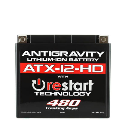 Antigravity ATX12‑HD‑RS Lithium Battery w/ RESTART | Heavy Duty | Replaces YTX12‑BS YTX14 YTX16‑BS GYZ16H | Fits Yamaha R1, Honda CBR, Kawasaki Ninja, Polaris, Can‑Am