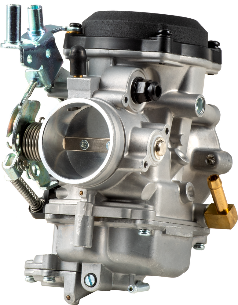 HardDrive 40mm CV carburetor with brass fuel inlet, hoses, and tuning jets
