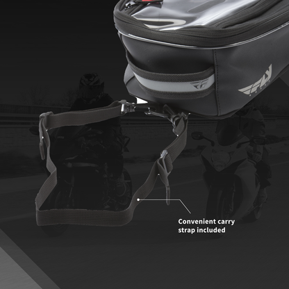 FLY Racing Small Tank Bag Black Motorcycle ATV Dual Sport ADV 7.5L Touch Screen Pocket Rain Cover