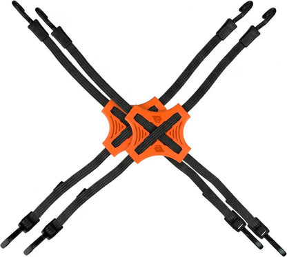 Tack Strap 4‑Way Flat Bungee 2‑Pack – Orange | 30" Adjustable Gear Tie‑Down for Motorcycle, ATV, Kayak, Paddle Board & Camping Cargo