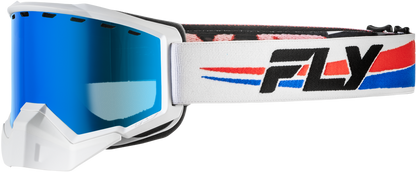 FLY Racing Focus Snow Goggle White Red Blue with Dark Blue Mirror Smoke Dual‑Pane Lens