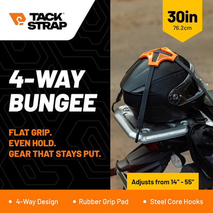 Tack Strap 4‑Way Flat Bungee 2‑Pack – Black | 30" Adjustable Gear Tie‑Down for Motorcycle, ATV, Kayak, Paddle Board & Camping Cargo (Copy)