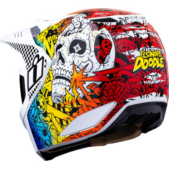 ICON Elsinore™ Doodle 3 Open‑Face Helmet – White/Multi – Medium – FRP Composite – Modular Face Mask – Hydradry™ Liner – Glow in the Dark