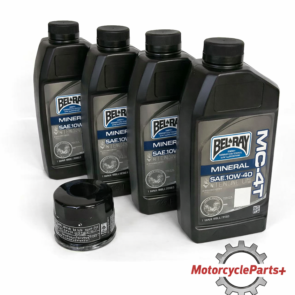 Suzuki GSX600 Katana Oil Change Kit with BelRay 10W‑40 motor oil and HifloFiltro oil filter for 1988‑UP models
