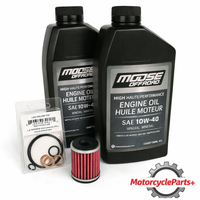 Yamaha YZ250F YZ450F WR250F WR450F Oil Change Filter Kit with Moose Offroad 10W‑40 motor oil, oil filter, and gaskets for 4‑stroke models
