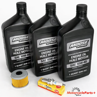 Honda TRX400 FW 95‑04 TRX450 Foreman Oil Change Tune‑Up Kit with Moose Offroad 10W‑40 motor oil, HiFlo Filtro oil filter, and NGK DPR7EA‑9 spark plug for Honda ATV models
