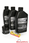 Yamaha Kodiak 450 YFM450 (2018‑Up) oil change and tune‑up kit with Moose Offroad 10W‑40 oil bottles, HifloFiltro oil filter, and NGK DR7EA spark plug
