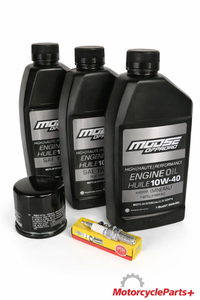 Yamaha Kodiak 450 YFM450 (2018‑Up) oil change and tune‑up kit with Moose Offroad 10W‑40 oil bottles, HifloFiltro oil filter, and NGK DR7EA spark plug
