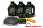 Yamaha Grizzly 550 and 700 oil and air filter tune‑up kit for 2009–2014 models featuring Maxima 10W‑40 motor oil bottles, HifloFiltro HF204RC oil filter, and NGK LMAR6A‑9 spark plug
