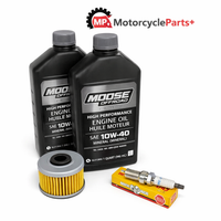 Honda TRX300EX Sportrax 93‑08 oil change and tune‑up kit with Moose Offroad 10W‑40 oil, oil filter, and NGK DR8ES‑L spark plug
