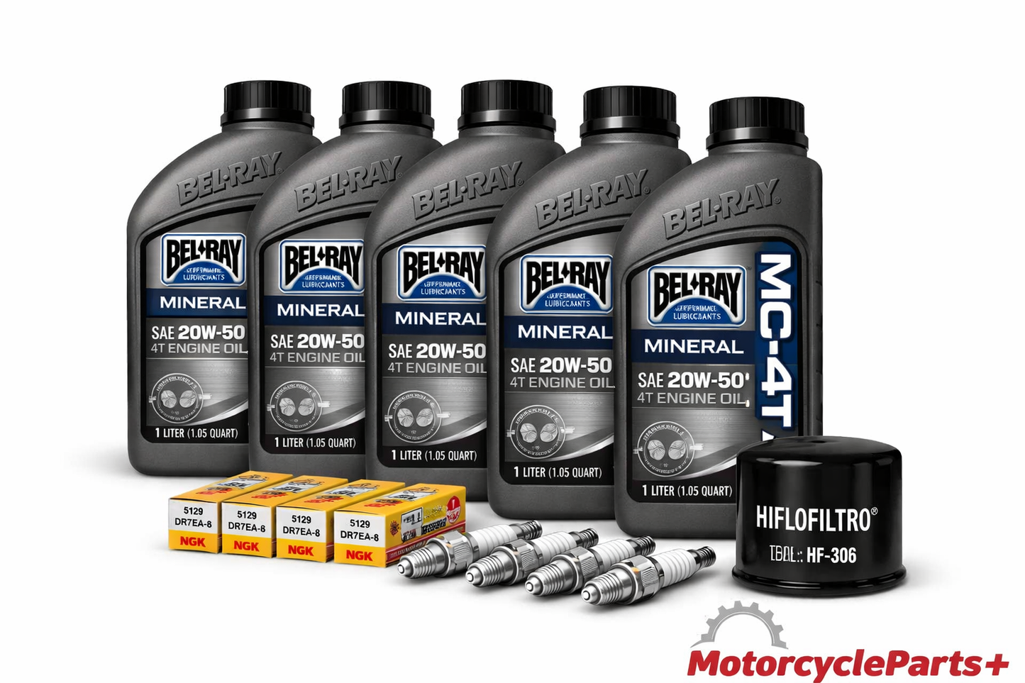 Yamaha Road Star 1600/1700 & Royal Star 1300 Oil Change Tune Up Kit – BelRay 20W‑50 Made in USA + NGK DPR7EA‑9 + HifloFiltro Filter