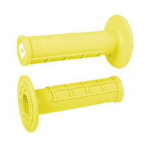 Load image into Gallery viewer, ODI Ruffian Half Waffle MX Motorcycle Dirtbike E-Bike Medium Compound Rubber Grips Yellow for Twist Throttle Made in The USA
