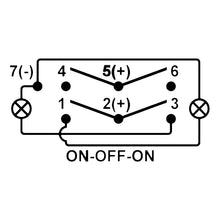 Load image into Gallery viewer, ON-OFF-ON 3 Position DPDT Boat UTV Rocker Switch DC 12V 20A,24V 10A 7 pin Blue LED Light Toggle Dash
