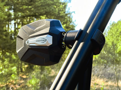 Seizmik Photon UTV Mirrors 18112 – Cast Aluminum Side View Mirror Pair for Polaris Ranger, RZR, Can‑Am, Honda, Kawasaki – Fits 1.75″–2″ ROPS