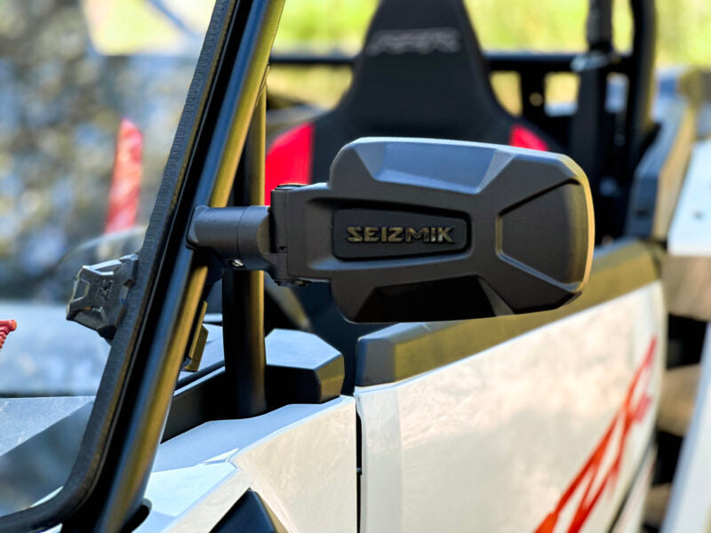 Seizmik Pursuit UTV Side View Mirrors 18110 – Cast Aluminum Mirror Pair for Polaris Ranger, RZR, Can‑Am, Honda, Kawasaki – Fits 1.75″–2″ ROPS