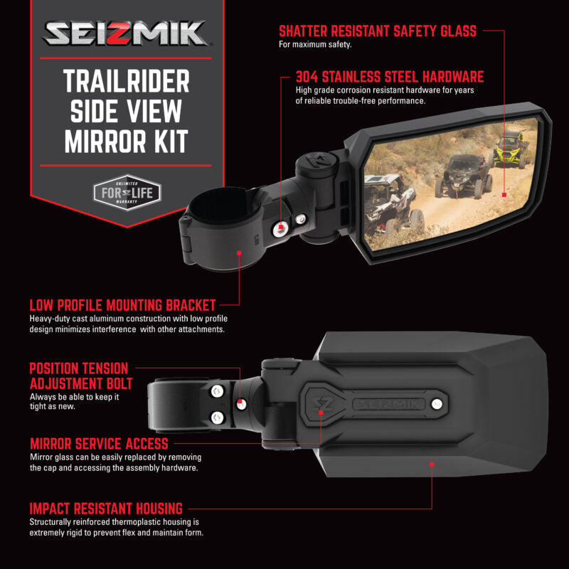 Seizmik Trail Rider Side View Mirrors Set (Pair) – Universal 1.75″ Inch Round Tube