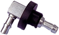 1/4" Fuel Tank Elbow Fitting, 90‑degree metal push‑in design with rubber grommet, universal drill‑in gas line port.