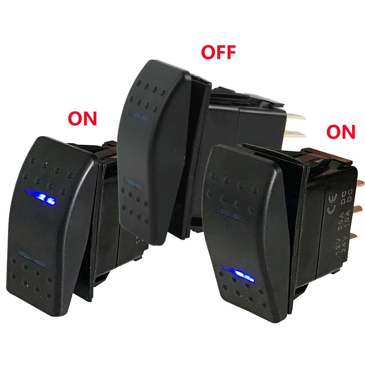 ON-OFF-ON 3 Position DPDT Boat UTV Rocker Switch DC 12V 20A,24V 10A 7 pin Blue LED Light Toggle Dash