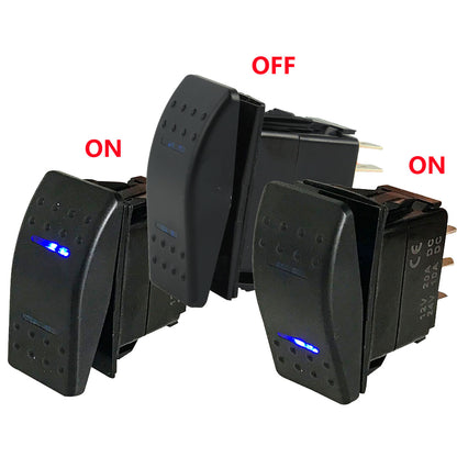 ON-OFF-ON 3 Position DPDT Boat UTV Rocker Switch DC 12V 20A,24V 10A 7 pin Blue LED Light Toggle Dash